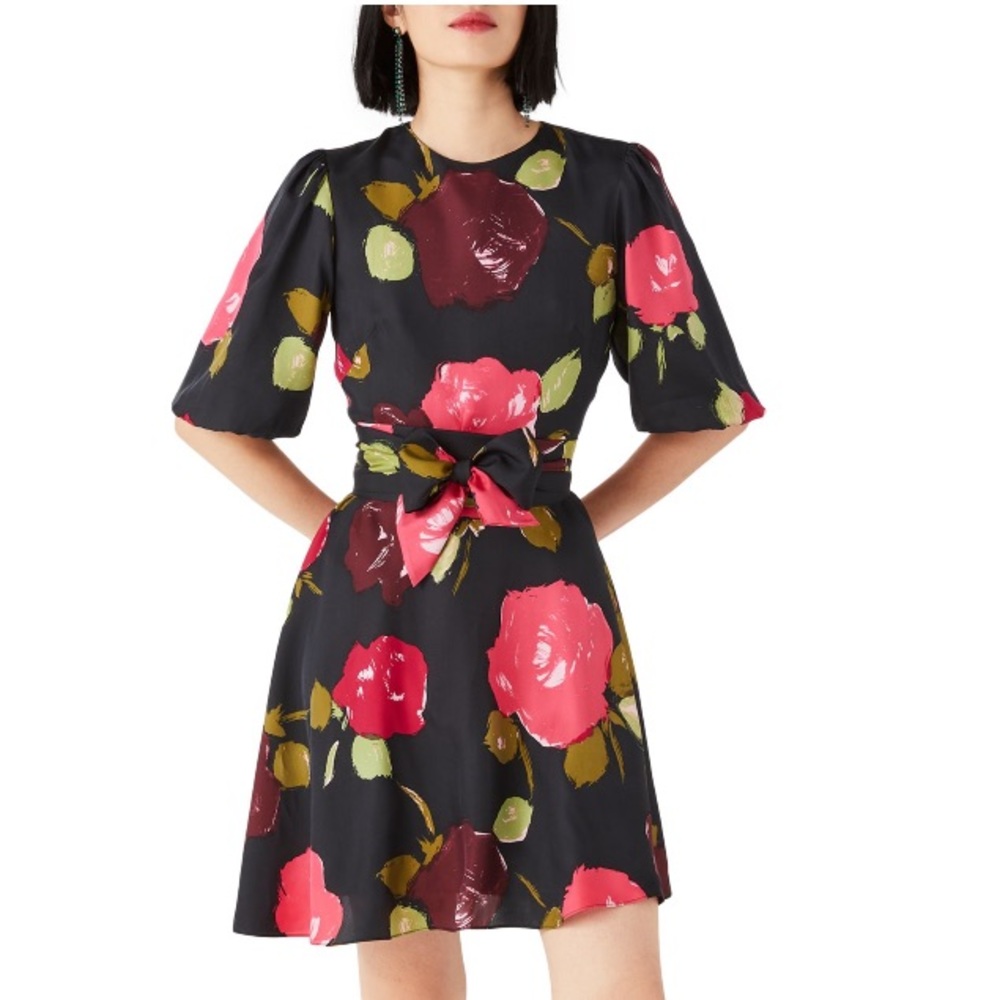 Kate Spade Brushy Roses Silk-Blend Twill Belted Dress NEW size 8 (retail $358)